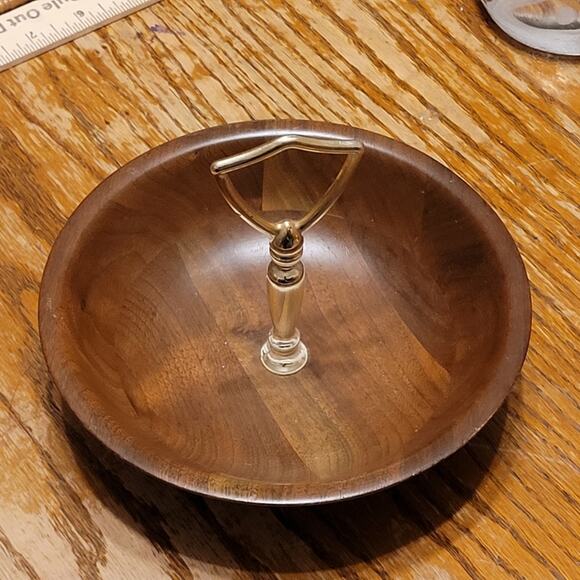 Vintage J B Deere Cedarcraft Walnut And Brass Serving Bown Nuts Catch All - Picture 6 of 7
